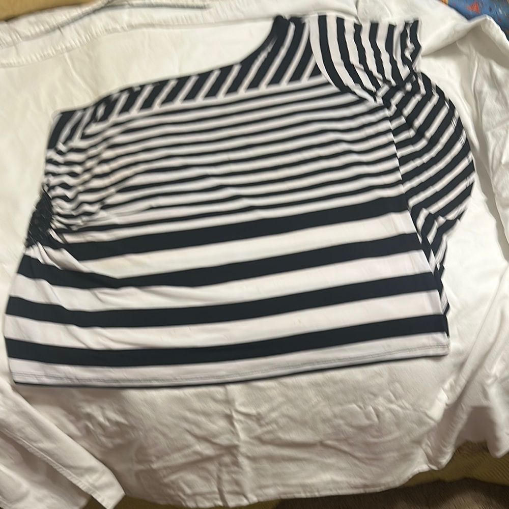 Lane Bryant Black and White Striped one shoulder blouse